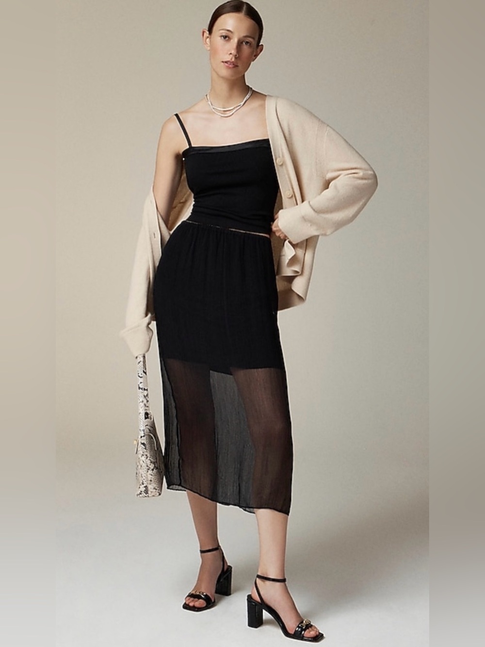 NWOT J.Crew Gwyneth Layered Slip Pencil Skirt in Crinkle Chiffon SIZE XS BLACK